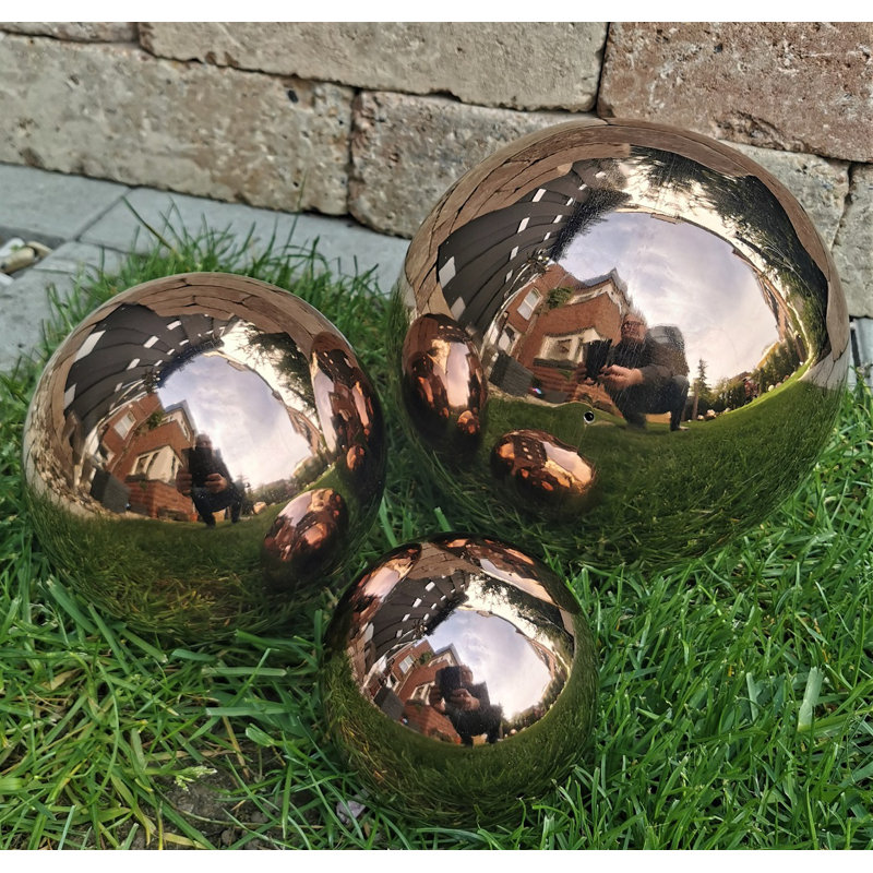 Chaitan Stainless Steel Gazing Ball, 20cm H x 35cm W x 30cm D, 3, Gold