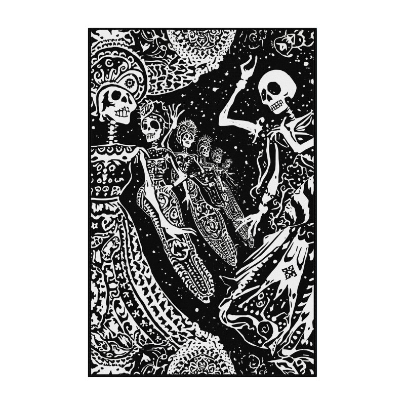 Tapis d'inspiration mondiale gris et noir lavable à la machine Orfelinda, 2 x 5