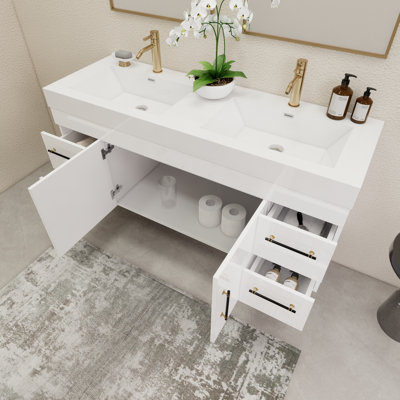 59" Wall-Mounted Double Bathroom Vanity Set