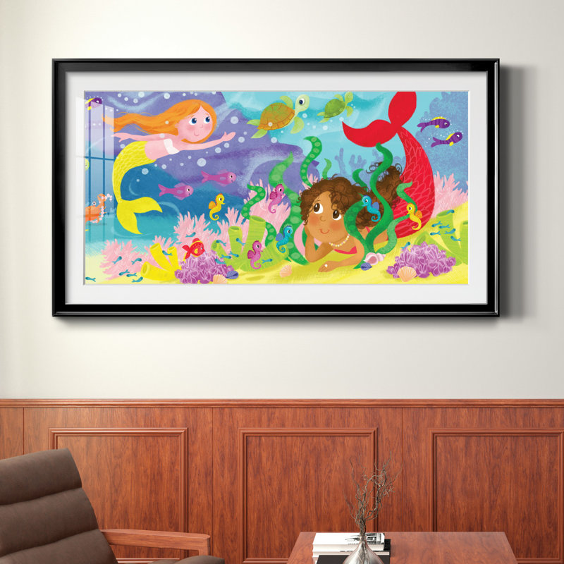 «Mermaid Play III», reproduction d'art encadrée de qualité supérieure, prête à être accrochée, Cadre noir