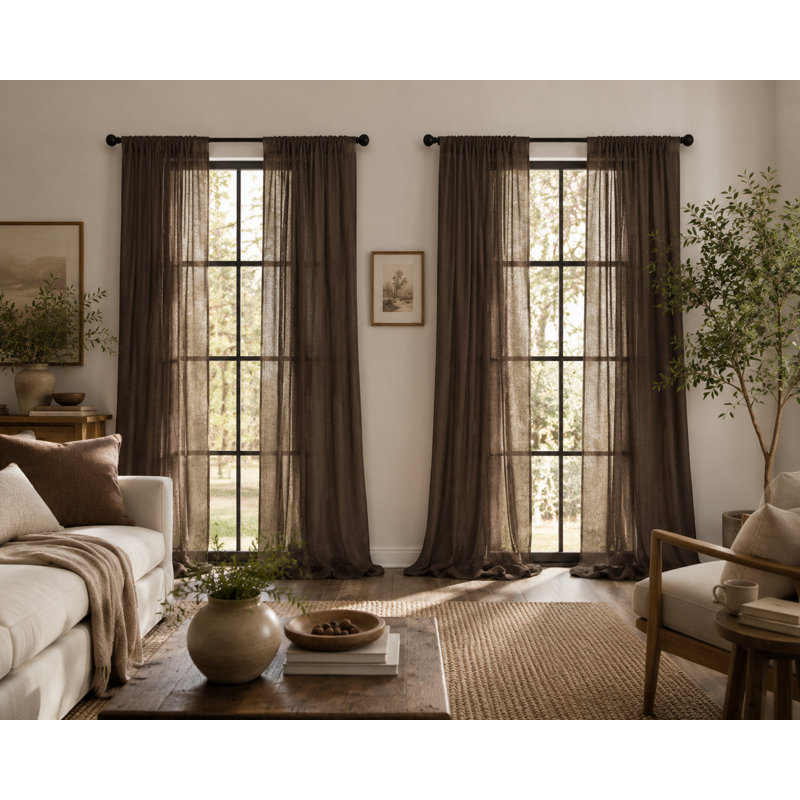 Panneau de rideau simple semi-diaphane avec passe-tringle Agamdeep, Café, 54 po x 108 po