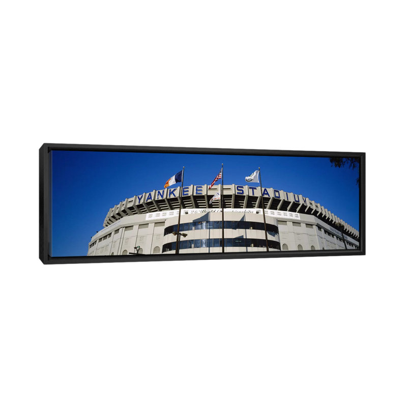 " Flags In Front Of A Stadium, Yankee Stadium, New York City, New York, USA #2 " by Panoramic Images, Black Framed Canvas