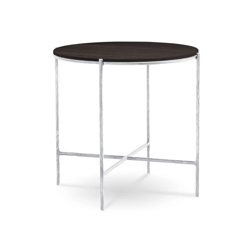 Anna Solid Wood End Table, Saddle, Brushed Silver