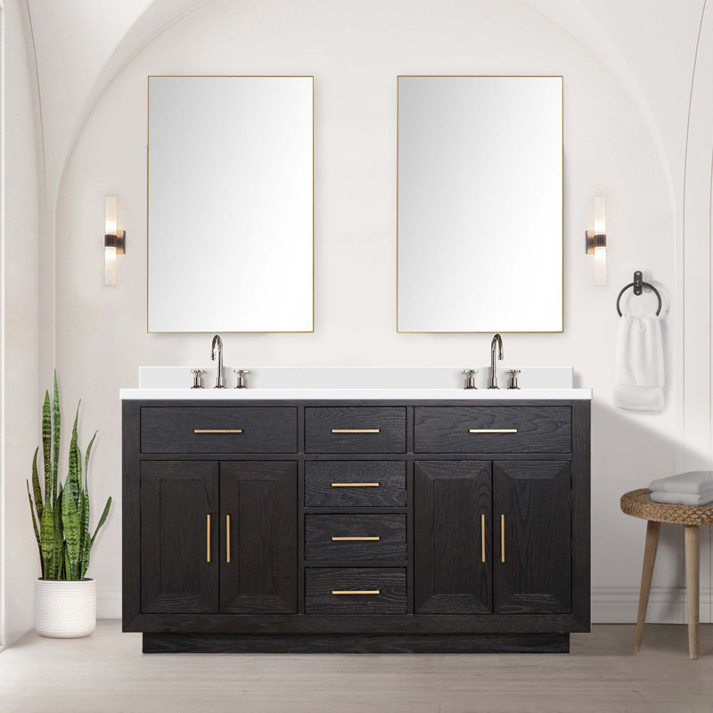 Ensemble de meuble-lavabo double avec robinet et miroirs