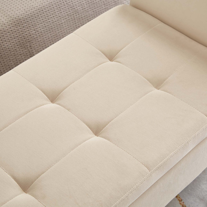 51.5" Bed Bench with Storage Beige Velvet , Beige
