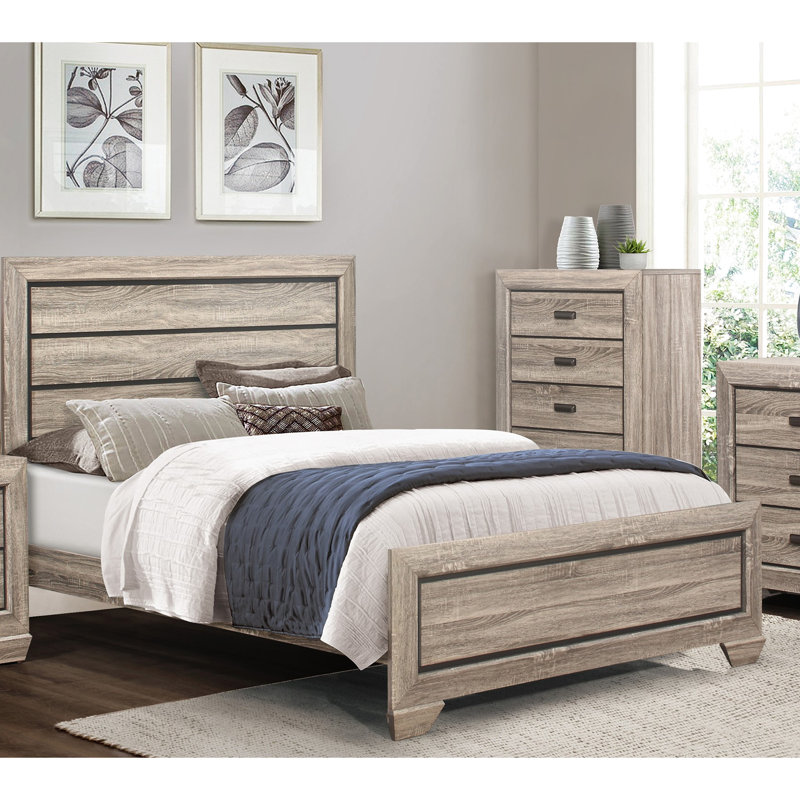 Grand lit foncé, accessoire de chambre à coucher en bois au fini naturel, Grand lit