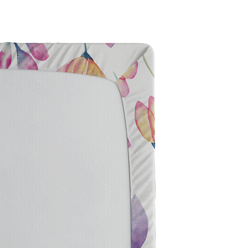 Drap-housse à motif floral Ambesonne, Rose, jaune pâle, bleu / floral, Drap-housse de taille simple