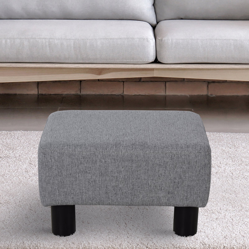 Small Linen Fabric Upholstered Ottoman Foot Rest, Cube Shape With Plastic Legs