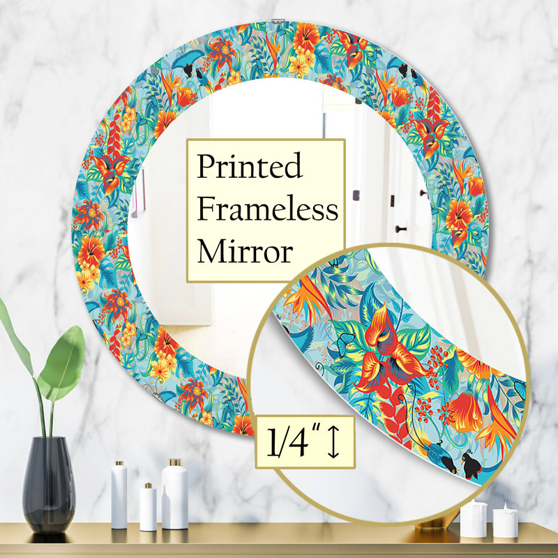 Miroir mural tropical bohémien et éclectique, H 23,6 po x l 23,6 po x P 0,24 po