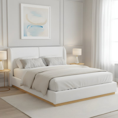 Nordelle Modern Minimalist Bouclé Wingback Bed Frame with Enclosed Wood Base