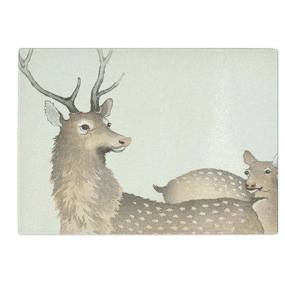 Tempered Glass Stag and Doe Deer by Ohara Koson Chopping Board