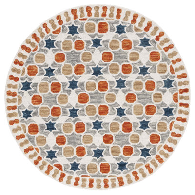 Vahakn Hand Tufted Wool/Cotton Southwestern Rug in Ivory/Gray