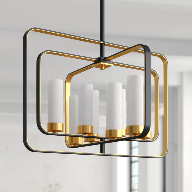Lustre rectangulaire unique à 4 lumières Iniguez, Bronze doré