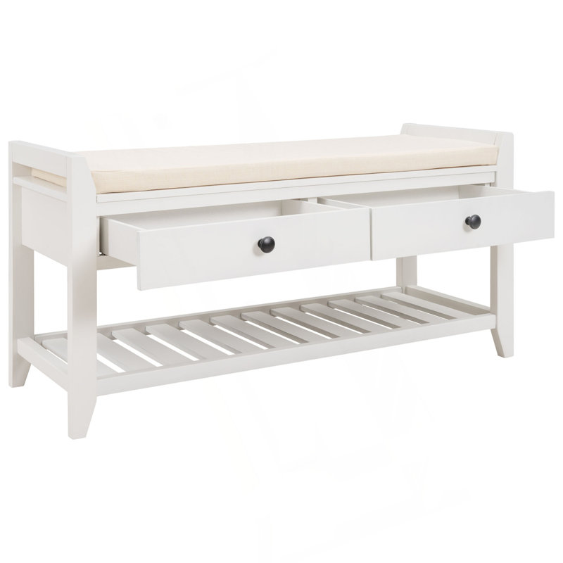 Range-chaussures avec siège rembourré et tiroirs, banc de rangement polyvalent pour hall d'entrée, Blanc