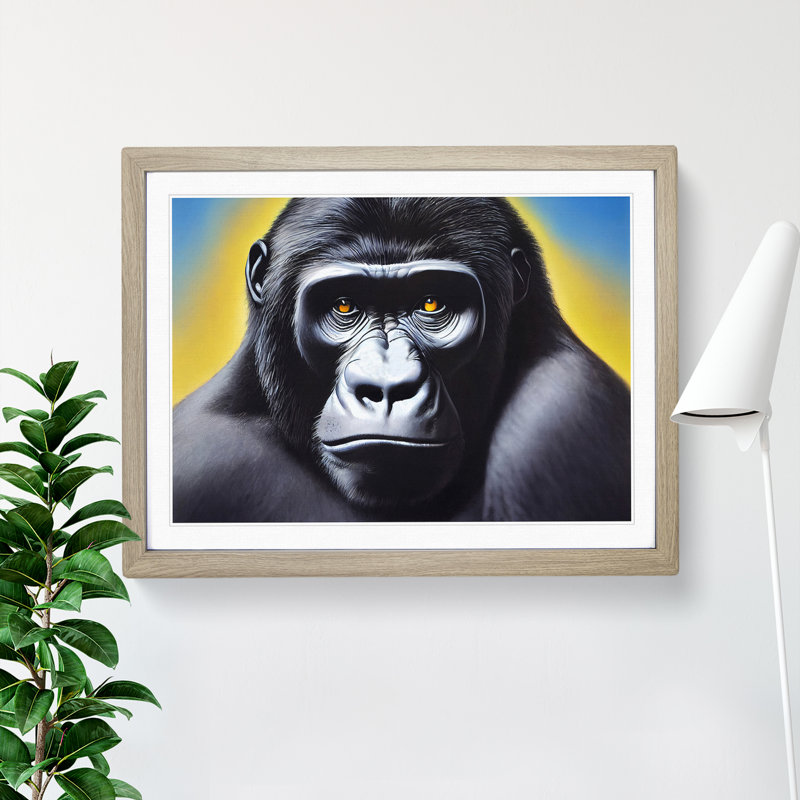 Rare Gorilla - Single Picture Frame Painting, 46cm H x 64cm W x 2cm D, Oak