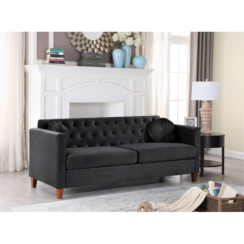 Canapé à accoudoirs carrés en velours 79,5 po Prady, Noir