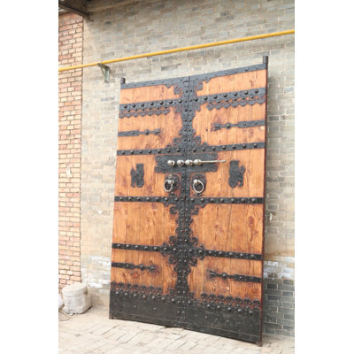 Massive Vintage Chinese Stained Wood Bi-Fold Patio Doors