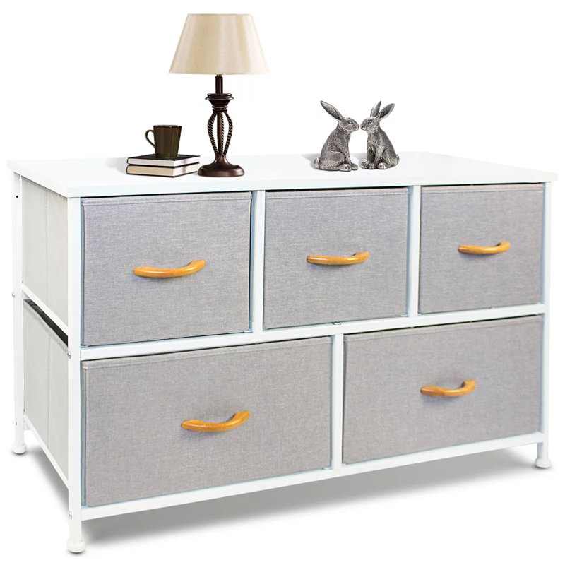 Commode 5 tiroirs Breianne, gris