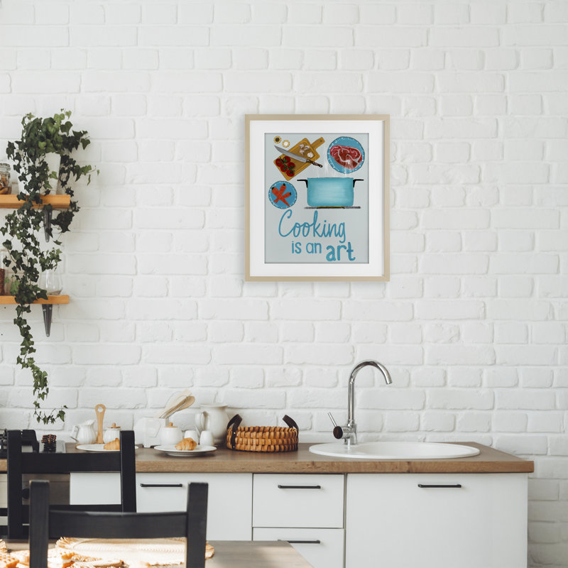 Cooking Is An Art Phrase Framed Print Under Glass, design by Christine Becker, Harvest Pine Frame, 16" H x 13" W