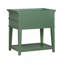 Table de chevet à 2 tiroirs avec tablette ouverte, finition vert rétro et poignées en anneau brossé doré pour un rangement élégant au chevet-1035374431