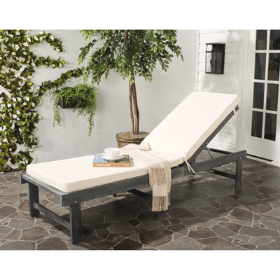 Matheny 75.2" Long Reclining Acacia Single Chaise Lounge with Cushions