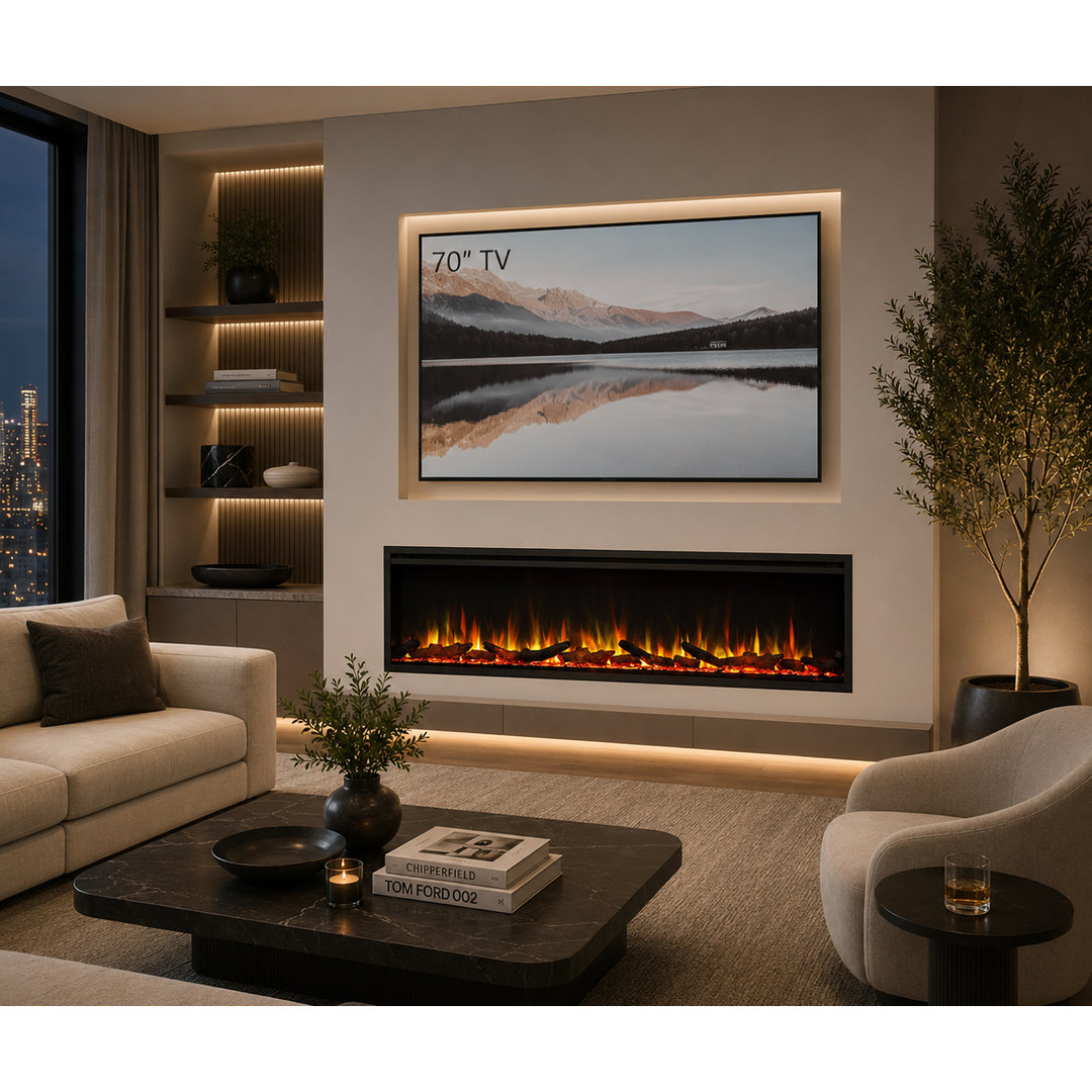 FLAMME Slim Inset Media Wall Electric Fire, Castello Black - Image 2