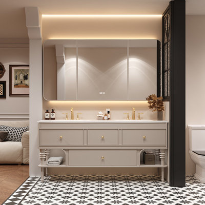 French-style retro floor-standing bathroom cabinet