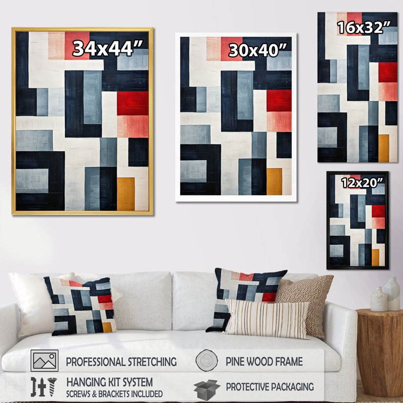 Indigo Illusion Abstract Shapes IV - Abstract Shapes Canvas Prints, Black Single Picture Framed, 32" H x 16" W x 1" D