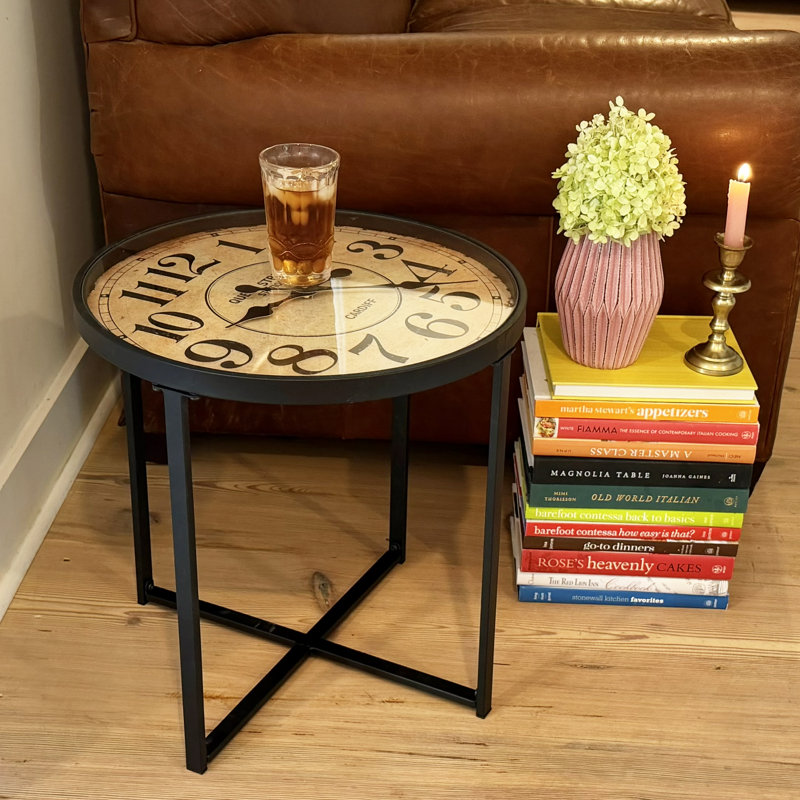Chronique Side Table With Clock Top, 18"