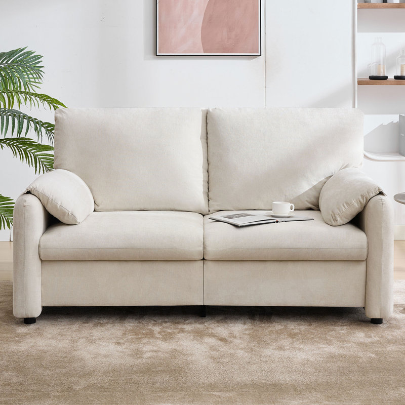Jax Chenille Upholstered 2-Seater Sofa with Down-Filled Cushions, Beige