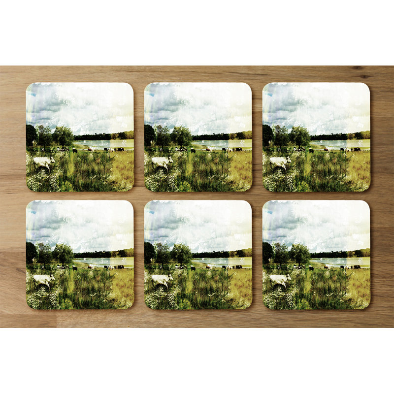 Square 6 Piece Coaster Set, Green