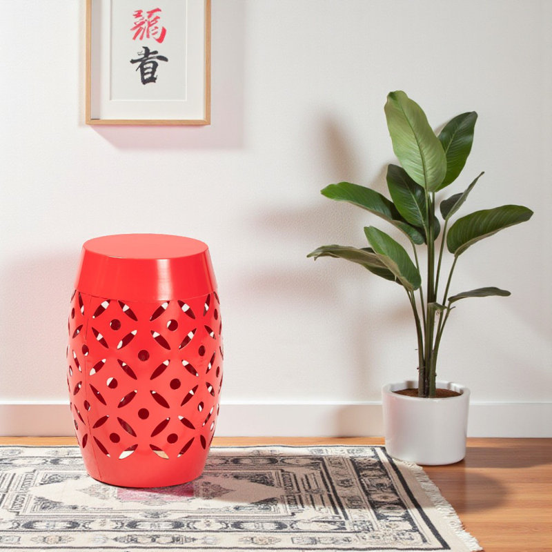 Winter Metal Outdoor Side Table, Red, 18.09" H x 11.82" W x 11.95" D