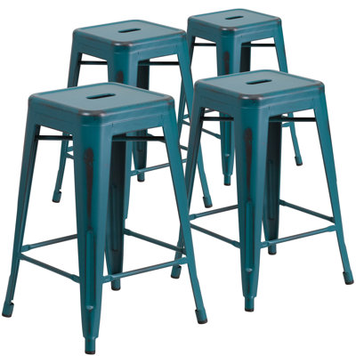 Tabouret à hauteur de comptoir 24 po intérieur / extérieur en métal avec siège carré