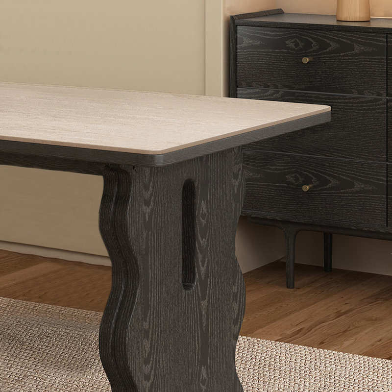 Ensemble de table de salle à manger en pierre frittée noire rétro, H 29,92 po x L 62,6 po x l 31,1 po
