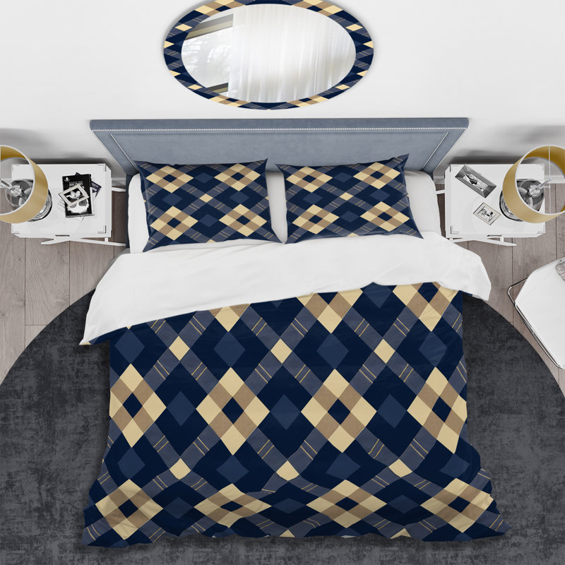 Ensemble de housse de couette moderne à imprimé vichy bleu et jaune, Housse de couette très grand et 2 très grandes t