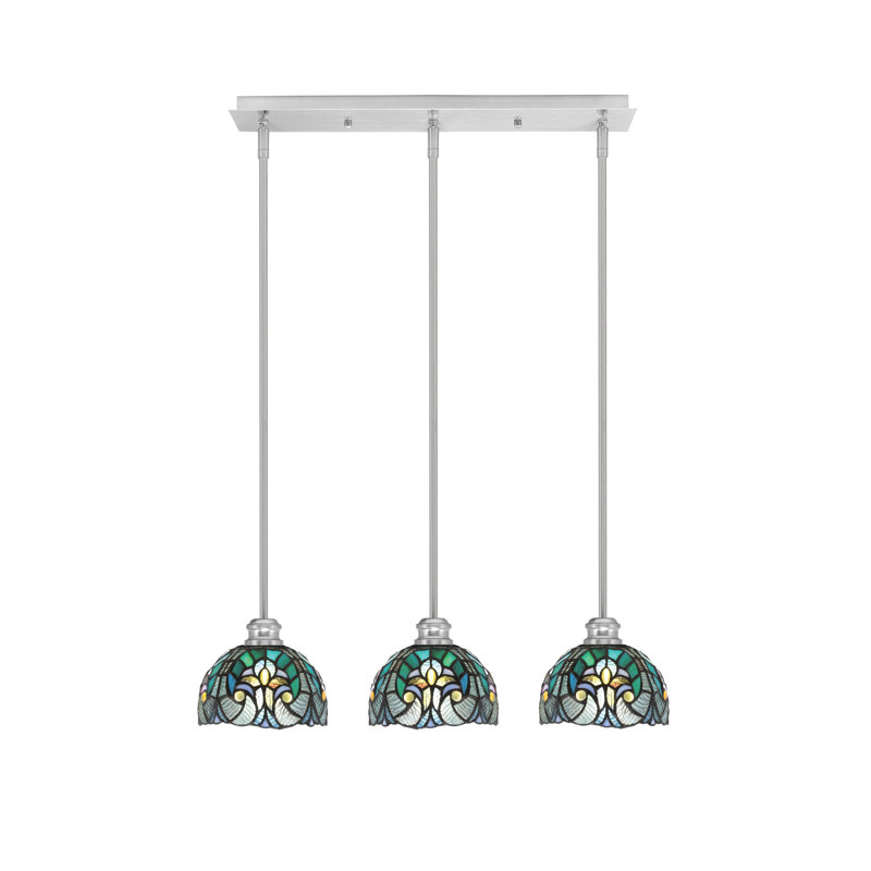 Luminaire suspendu linéaire 3 lumières avec verre de 7 po Edge, Nickel brossé