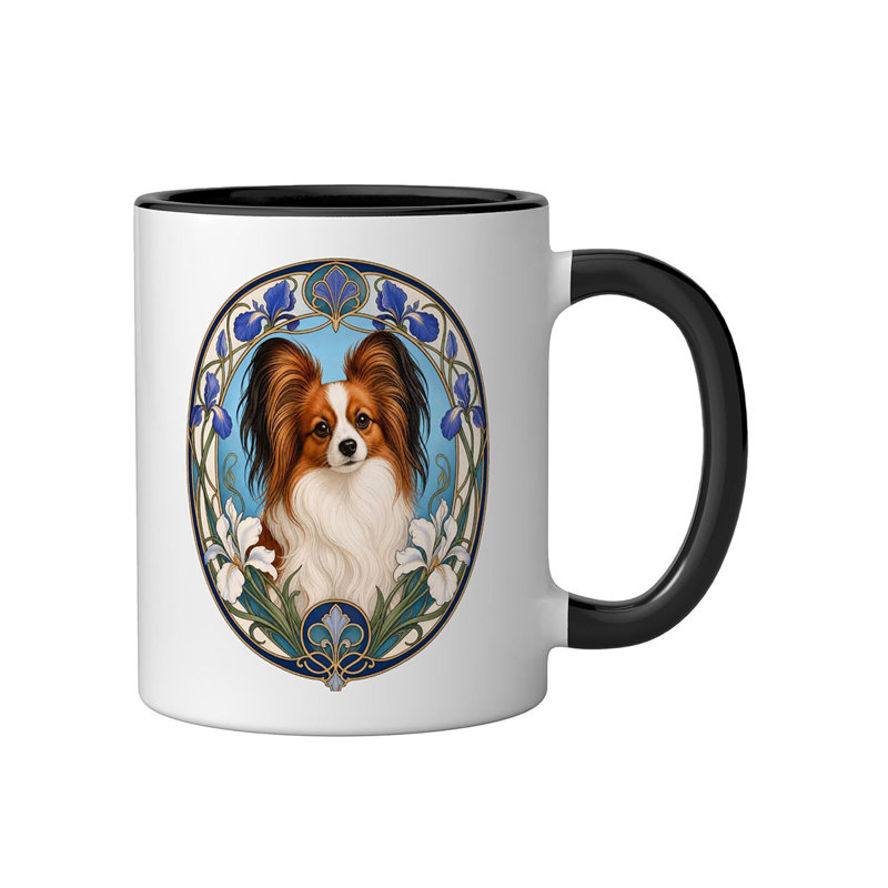 Papillon Dog Ceramic Mug, Black/White, 11oz