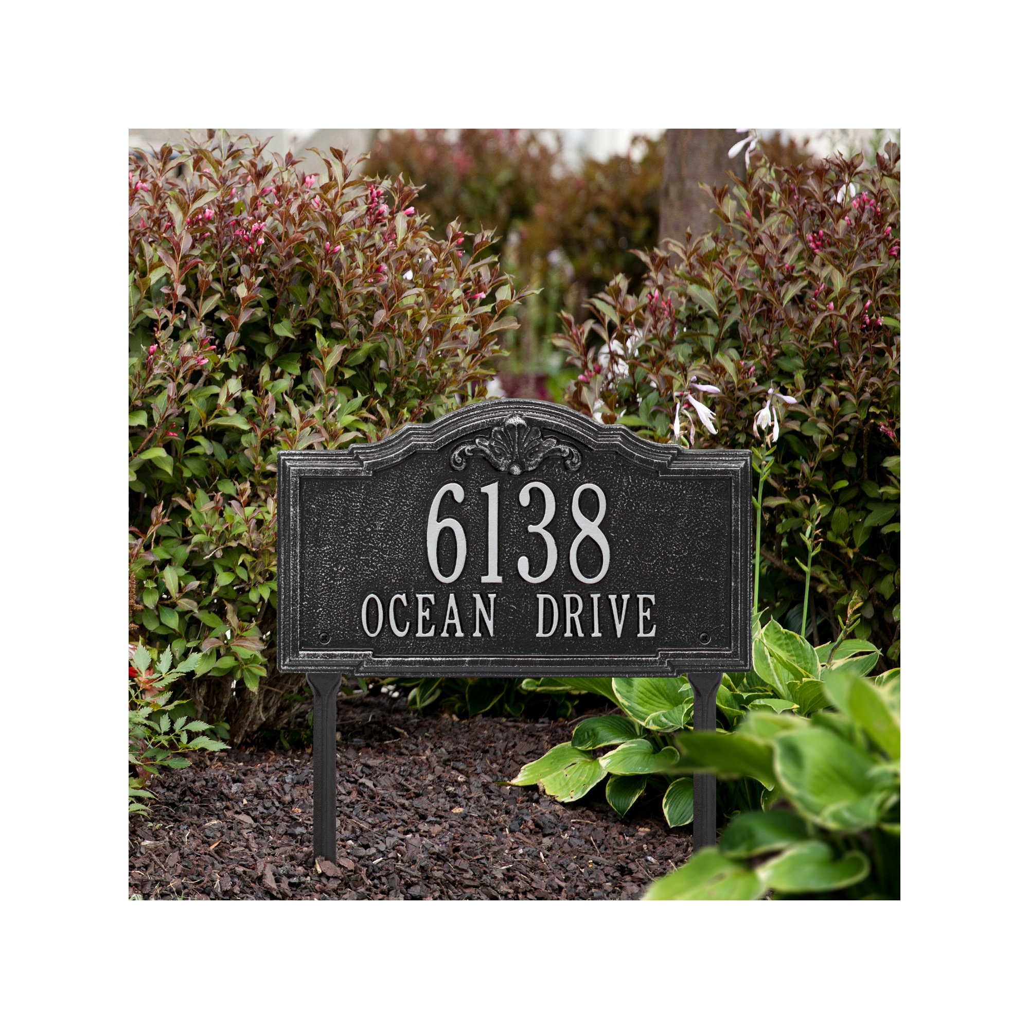Gatewood Personalized Standard 2-Line Lawn Address Sign, Yes, Black/Silver