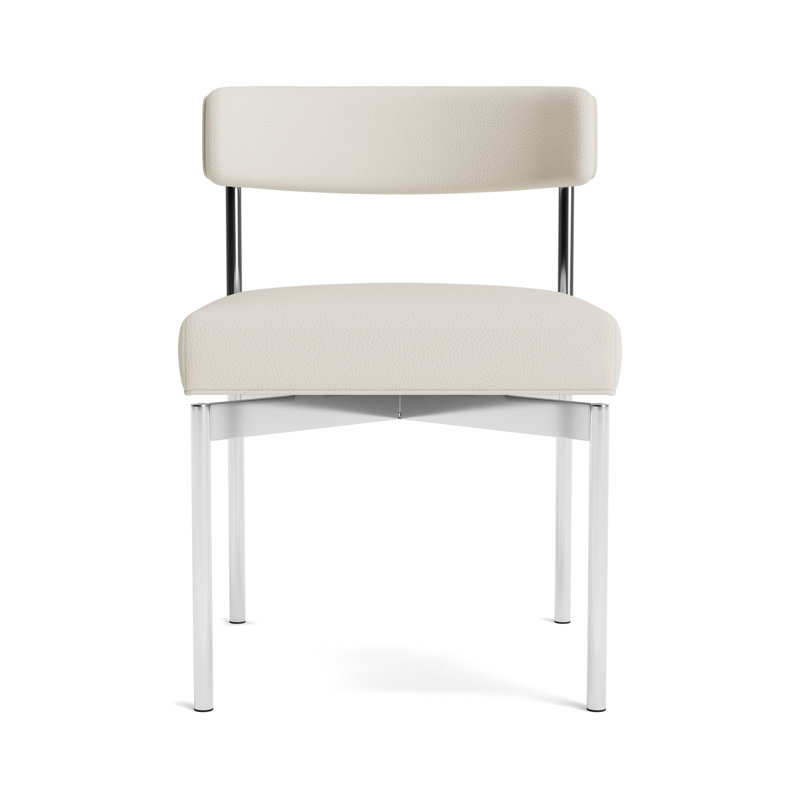 Remy Upholstered Dining Chair, Polished Stainless Steel, Greenwich Performance Leather - Cream