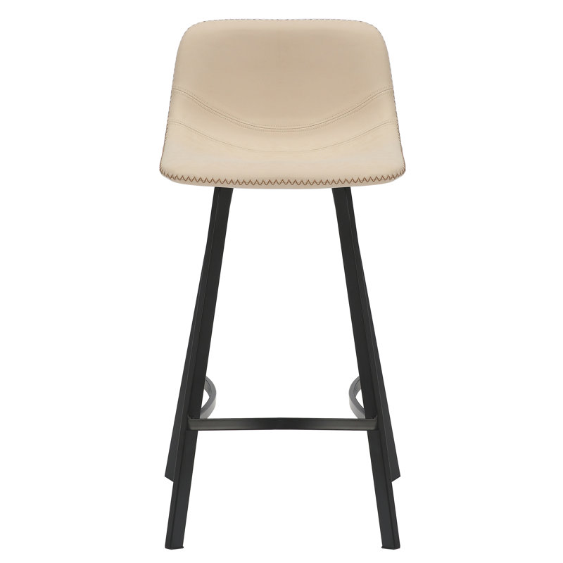 Banaz Upholstered and Faux Leather Bar Stool with Steel Frame, Cream