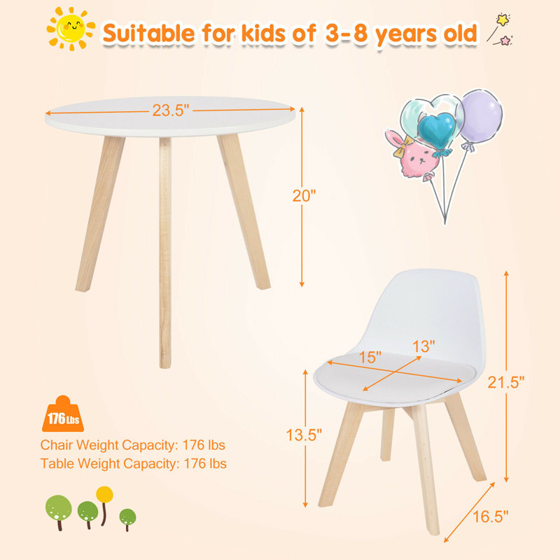 Brockman Kids 3 Piece Play Or Activity Table and Chair Set