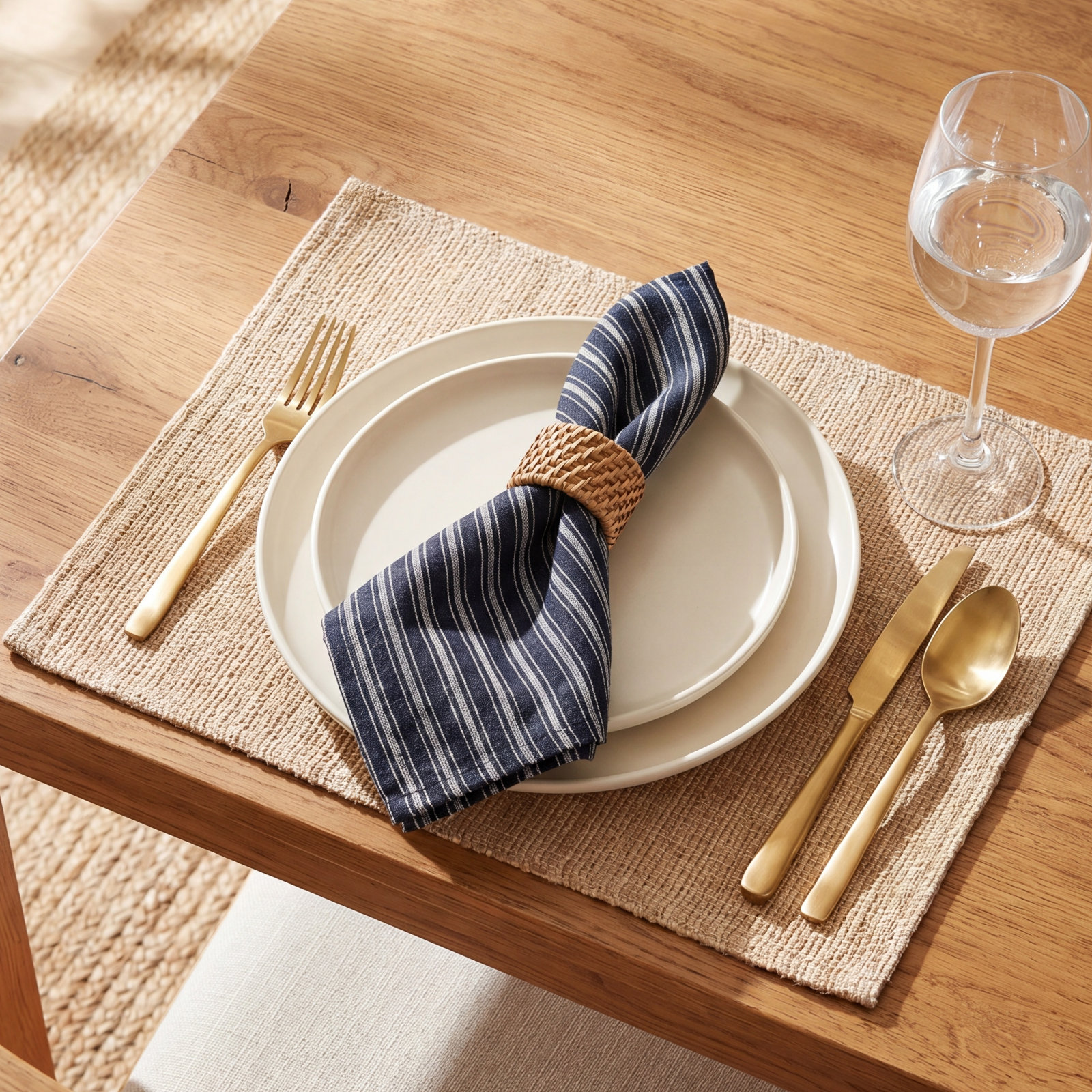 Bryars Boat Striped 20" W x 20" L Napkin Set, Indigo/Black