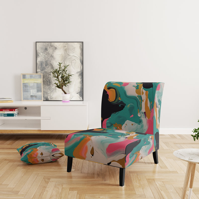 Turquoise et rose abstrait Serenity II - fauteuil de chambre contemporain rembourré, fauteuil d'appoint abstrait moderne