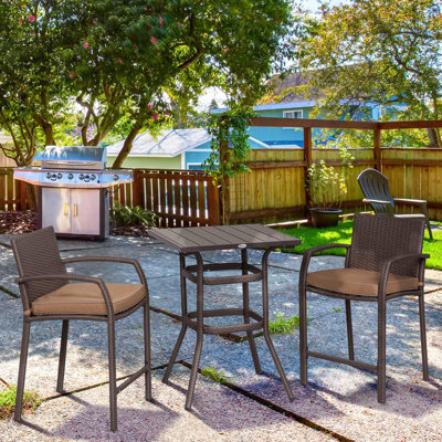 Outdoor Wicker Bar Set with Sturdy Construction and Comfortable Stools