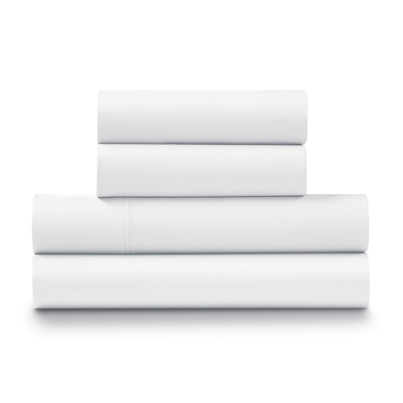  Ensemble de draps 100% coton percale frais et frais (4 pièces), Grand lit, Blanc