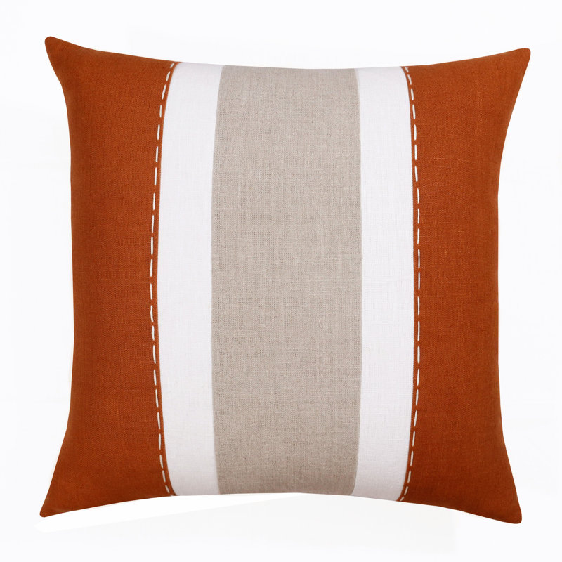 Housse de coussin carré rayée en lin, Gris / Brun clair, Housse de coussin seulement - sans coussin