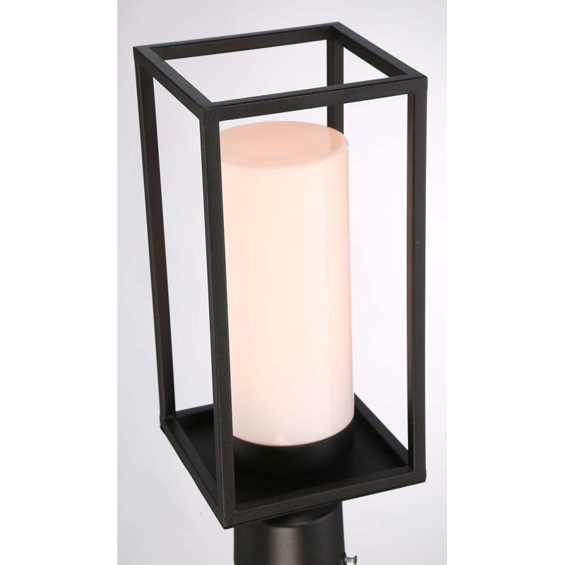 Ren, Outdoor, 15", Powder Coat Black, White Glass