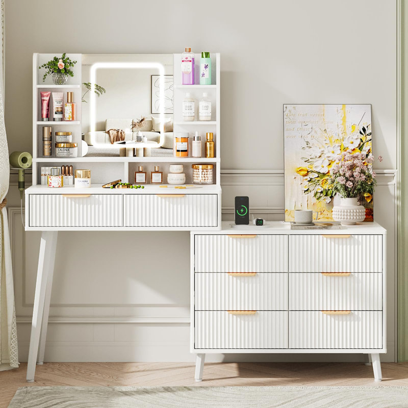 Bureau de coiffeuse avec miroir et lumières