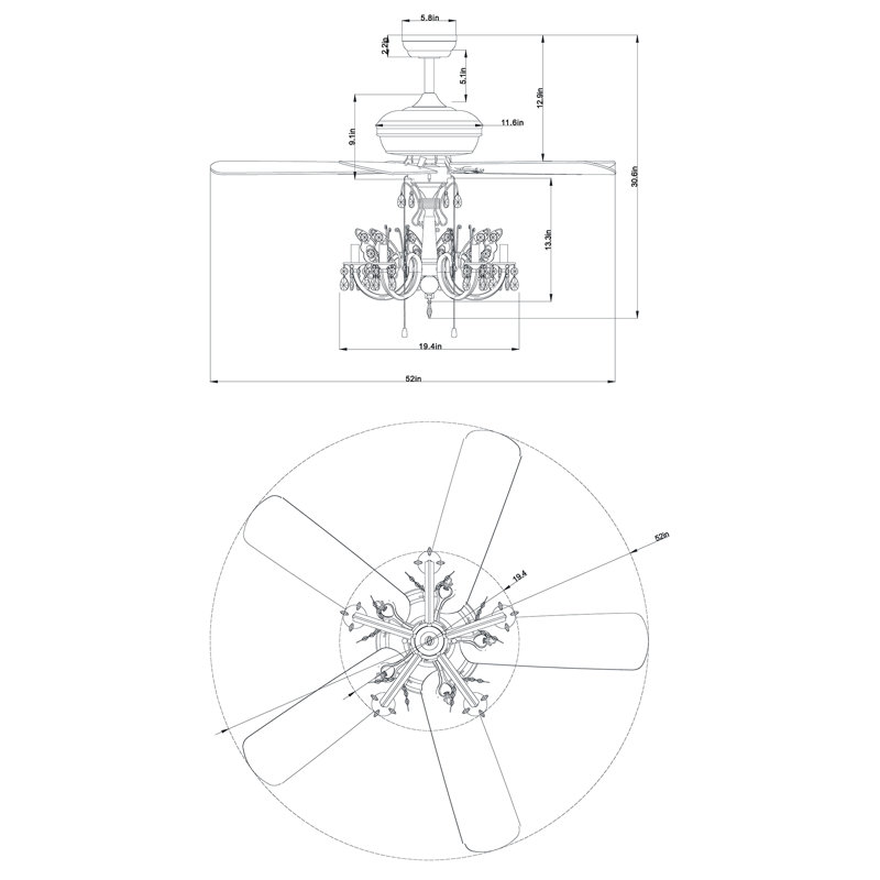 Ventilateur de plafond à 5 pales Meilani avec ensemble d'éclairage inclus