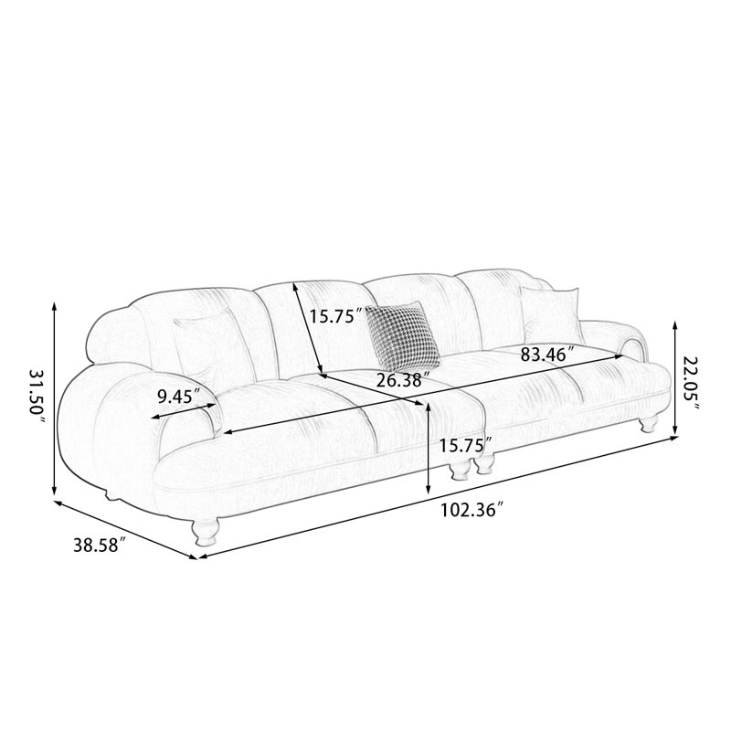 Coussin modulaire orange 100% polyester, H 31,5 po x l 102,36 po x P 38,58 po, Orange